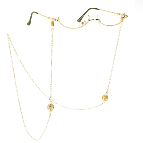 Eyewear Chain Alloy Metal Link Rhinestone Pave Ball Faux Artificial Pearl Anti-Lost Non-Slip Glasses Strap For Women