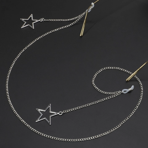 Alloy Metal Glasses Chain Anti Slip Eyewear Strap With Hollow Star Pendants Fashion Decorative Glasses Holder Lanyard