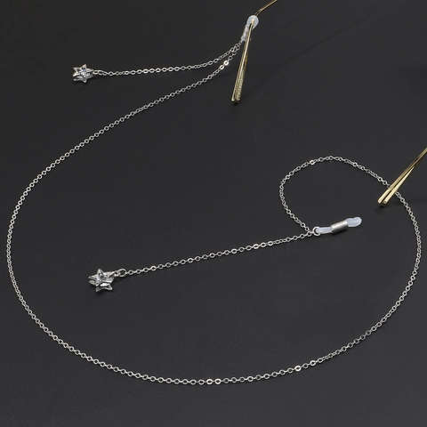 Catenella Per Occhiali In Metallo Con Pendenti A Stella In Zircone Cordino Antiscivolo Per Occhiali