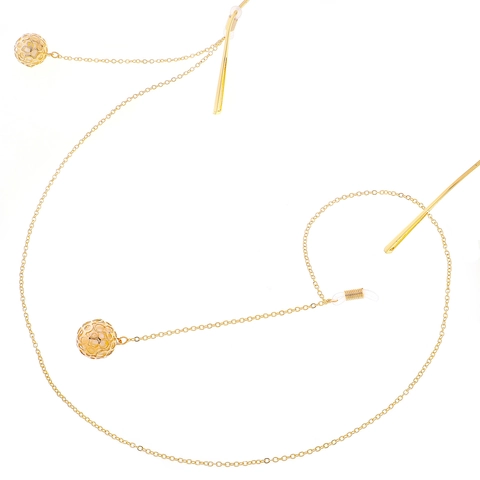 Glasses Chain Metal Alloy Anti-Slip Eyewear Strap With Hollow Ball Pendant Rhinestone Elegant Decorative Accessory