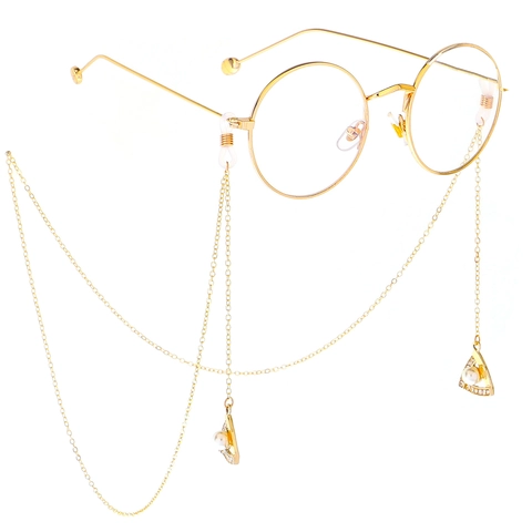 Catena Per Occhiali Antiscivolo Oro Lega Triangolo Strass Perla Artificial Sintetica Ciondolo Supporto Occhiali Donna Elegante