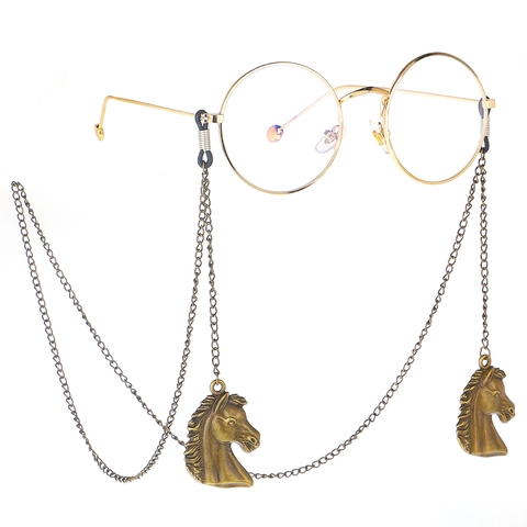 Retro Punk Bronze Metal Glasses Chain With Horse Head Pendant Non Slip Eyeglass Lanyard Sunglasses Strap Accessories