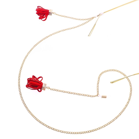 Vintage Gold Metal Glasses Chain For Women Anti Slip Sunglasses Strap With Red Floral Tassel Pendant Handmade Ethnic Eyewear Cord Holder Gift