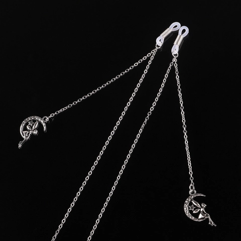 Brillenkette Kupfer Metall Anti-Rutsch Brillenband Mit Mond Engel Fee Anhängern Verstellbare Silikon Schlaufen Mode