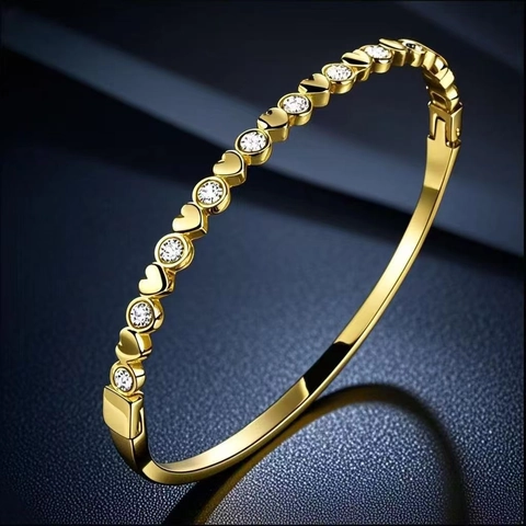 Brazalete De Acero Inoxidable Con Circonita Corazón Estrella Joyería De Moda Elegante Y Tendencia Para Mujer