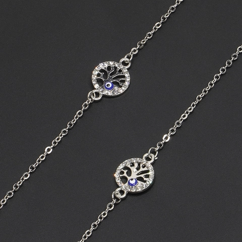 Catena Per Occhiali Metallo Argento Albero Della Vita E Malocchio Ciondoli Strass Cordino Per Occhiali