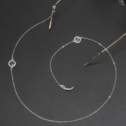 Catena Per Occhiali Metallo Argento Albero Della Vita E Malocchio Ciondoli Strass Cordino Per Occhiali