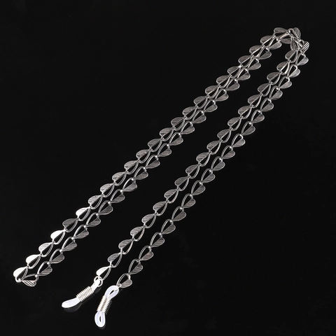 Hollow Heart Glasses Chain Stainless Steel Anti-Slip Sunglasses Strap Holder With Silicone Loops Silver Color Accessory