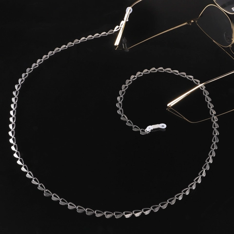 Hollow Heart Glasses Chain Stainless Steel Anti-Slip Sunglasses Strap Holder With Silicone Loops Silver Color Accessory