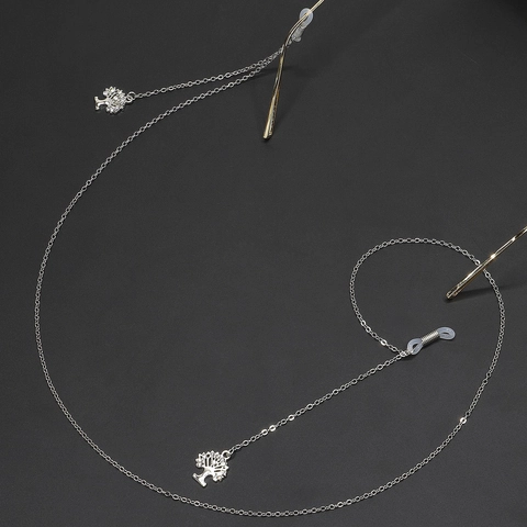 Cadena Para Gafas Colgante Árbol De La Vida Aleación Rhinestone Antideslizante Cordón Gafas Color Plata Moda Mujer