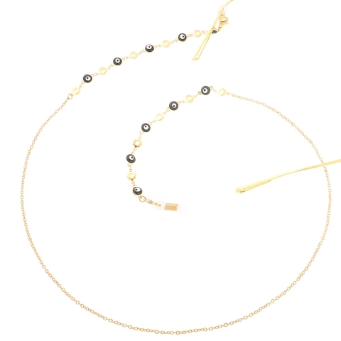 Modieuze Gouden Metalen Brillenkoord Evil Eye En Hol Bloemmotief Antislip Brilhouder Riem Halsketting Accessoire