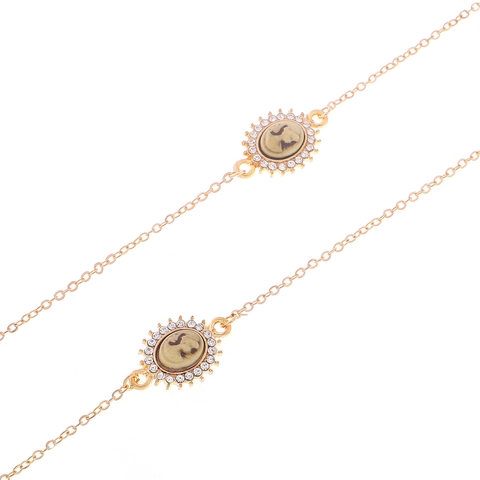 Vintage Glasses Chain Metal Rhinestone Cameo Pendant Anti-Lost Eyewear Strap Classic Retro Style Gold Color For Women