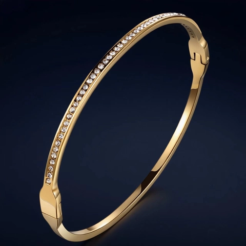 Bracciale Rigido In Acciaio Inossidabile Con Micro Pavè Di Zirconi Chiusura A Cerniera Gioiello Di Moda Donna