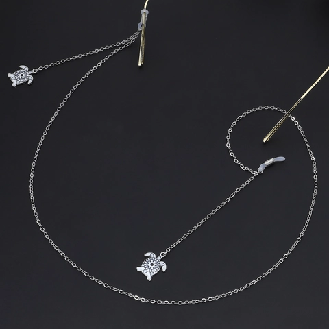 Catena Per Occhiali Metallo Argento Cordino Per Occhiali Con Pendente Tartaruga Smaltata Anti-smarrimento Antiscivolo