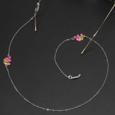 Elephant Enamel Charm Glasses Chain Metal Eyeglass Strap Holder Lanyard Anti Slip Sunglasses Accessory Silver Tone