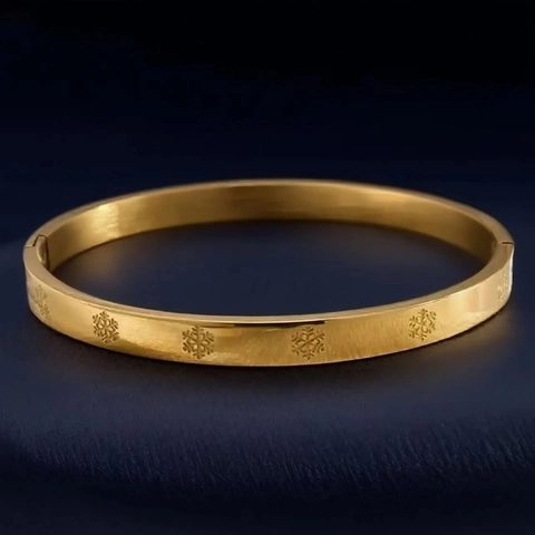 Brazalete Grabado Con Copos De Nieve Acero Inoxidable Bisagra Joyería De Moda Elegante Para Hombres Mujeres