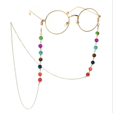 Chaîne De Lunettes Perles En Pierre Naturelle Cordon Lunettes Métal Anti-Perte Porte-Lunettes Coloré