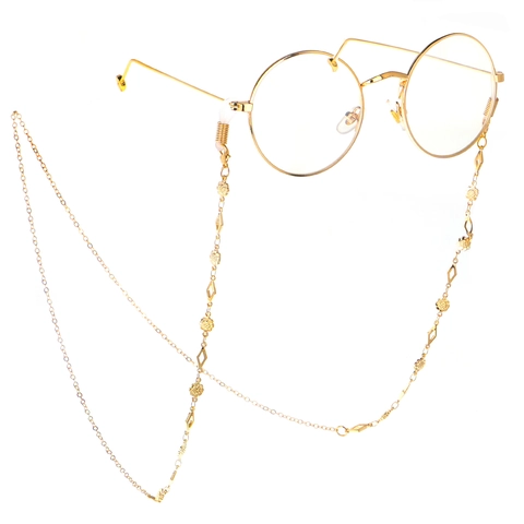 Fashion Gold Metal Glasses Chain Anti-lost Hollow Rhombus Flower Decorative Eyewear Strap For Women Daily Party Use