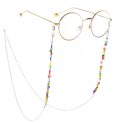 Chaîne De Lunettes En Perles De Verre Colorées Bohème Cordon De Lunettes En Métal Anti-Perte Pour Lunettes De Lecture