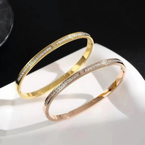 Bracciale Rigido Di Lusso In Acciaio Inossidabile Per Donna Con Zirconi Cubici Intarsiati Oro Argento Oro Rosa Gioielli