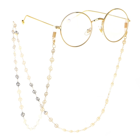 Gold Peace Sign Metal Glasses Chain Anti-Lost Non-Slip Eyewear Strap Neck Cord Holder For Reading Glasses Women Jewelry Accessory