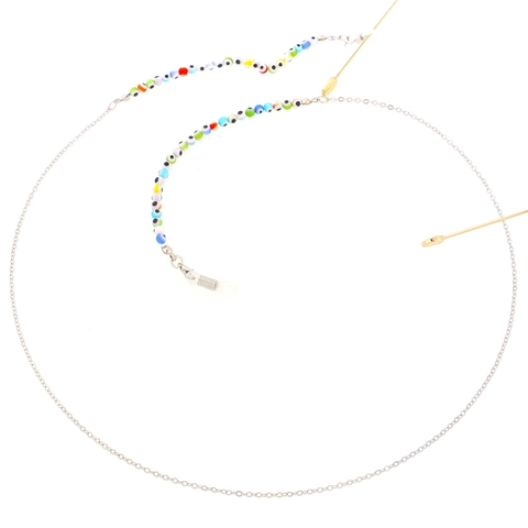 Catenella Per Occhiali Con Occhio Di Allah Perline Di Vetro Colorate Cordino In Lega Metallo Anti-Smarrimento