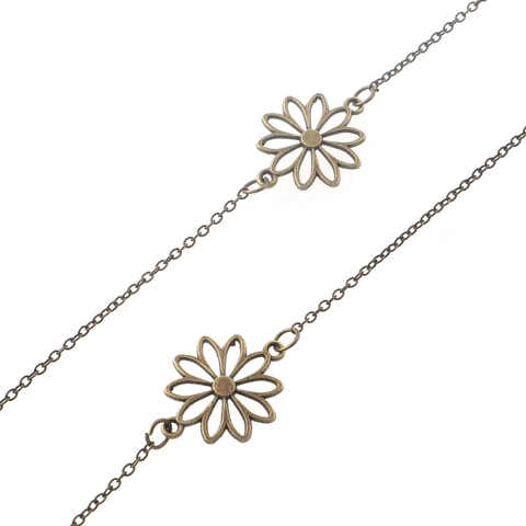 Vintage Bronze Metal Glasses Chain Anti-slip Eyeglass Lanyard With Hollow Daisy Flower Charms For Sunglasses Holder
