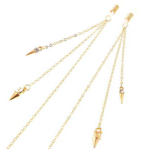Anti-Slip Multi-Layer Glasses Chain With Rhinestone Cone Pendants Gold Alloy Eyewear Strap Retro Fashion Accessory