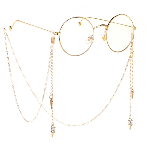 Anti-Slip Multi-Layer Glasses Chain With Rhinestone Cone Pendants Gold Alloy Eyewear Strap Retro Fashion Accessory