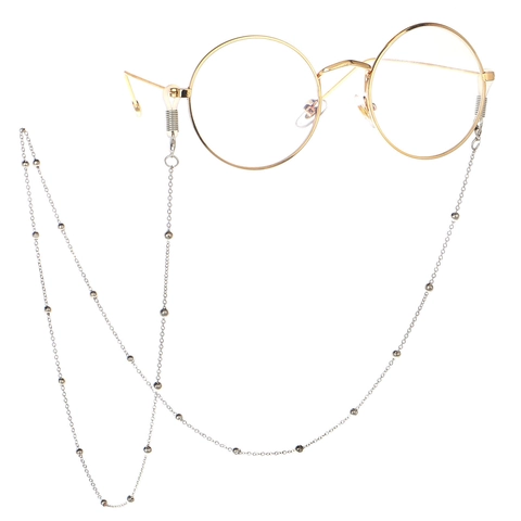 Metal Eyeglass Chain Holder With Round Copper Beads Non-slip Adjustable Silicone Loops Neck Strap Jewelry For Women Men