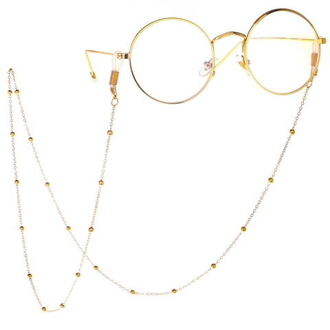 Metal Eyeglass Chain Holder With Round Copper Beads Non-slip Adjustable Silicone Loops Neck Strap Jewelry For Women Men