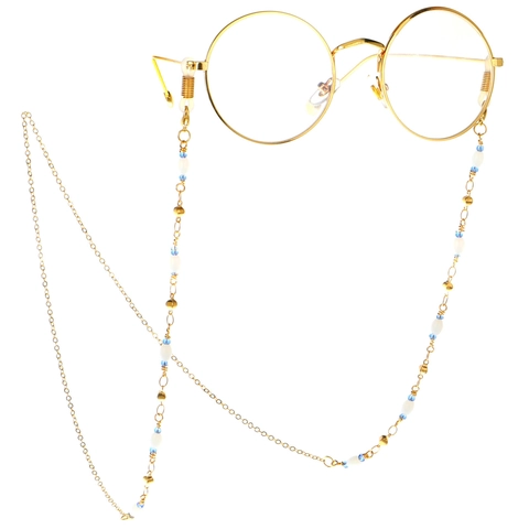 Eyeglass Chain Non Slip Golden Metal Neck Strap With Decorative Beads Heart Charm Elegant Eyewear Accessories For Women