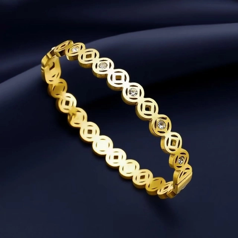 Bracciale Rigido In Acciaio Inossidabile Per Donna Placcato Oro 18K Numeri Romani Zirconia Gioielli Di Lusso