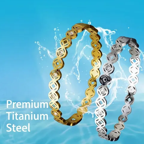Bracciale Rigido In Acciaio Inossidabile Per Donna Placcato Oro 18K Numeri Romani Zirconia Gioielli Di Lusso