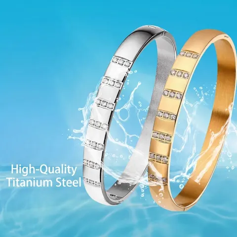 Bracciale Rigido In Acciaio Inossidabile Con Zirconi Placcato Oro Argento Oro Rosa Gioielli Di Lusso Per Donna