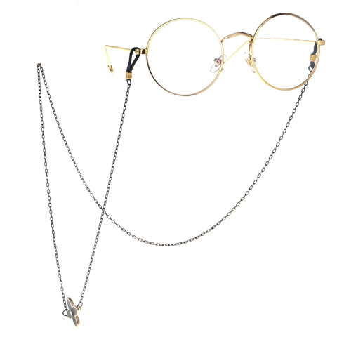 Chaîne De Lunettes Élégante En Métal Cordon De Lunettes Anti-Perte Avec Trèfle À Quatre Feuilles En Émail Noir Pour Femme