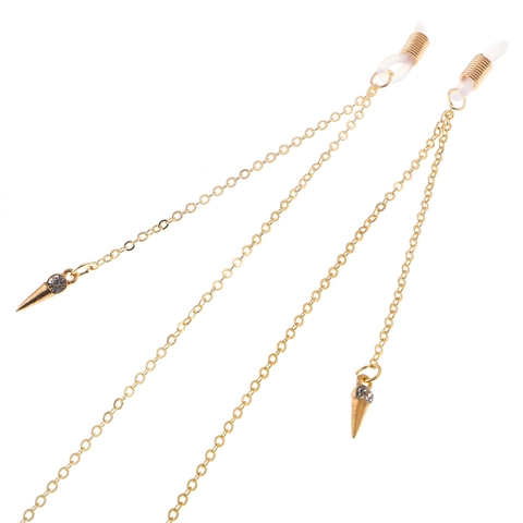 Metal Eyewear Chain With Cone Pendant Rhinestone Non-Slip Silicone Loops Sunglasses Strap Holder Fashion Accessories