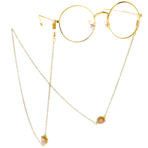 Catenella Per Occhiali Moda Metallo Dorato Goccia D'acqua Strass Rosa Antiscivolo Cordino Occhiali Supporto Occhiali Da Lettura
