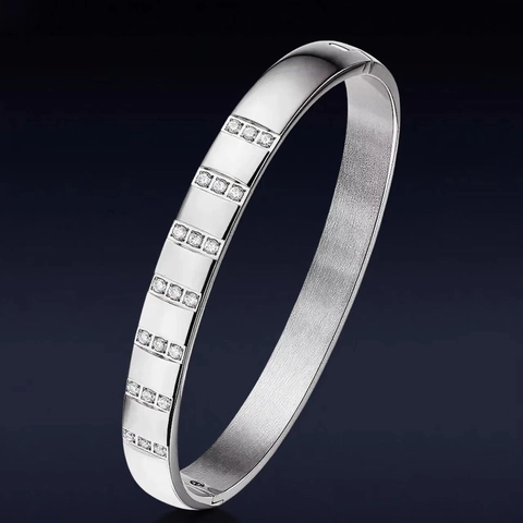 Brazalete De Acero Inoxidable Para Mujer Con Circonita Cúbica Lujo Geométrico Minimalista Joyería