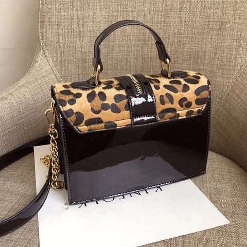 Fashion Leopard Print Plush PU Leather Shoulder Bag For Women Chic Square Handbag Gold Chain Strap Crossbody