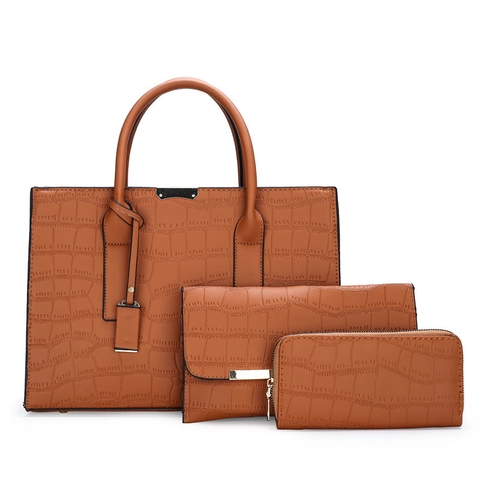Sac À Main Femme Motif Crocodile Simili Cuir Tote Pochette Et Portefeuille Bureau Affaires Style Vintage