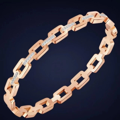 Bracciale a Cerchio Minimalista in Acciaio Inossidabile a Maglie Rettangolari da Donna Lusso Pavé di Strass Geometrico