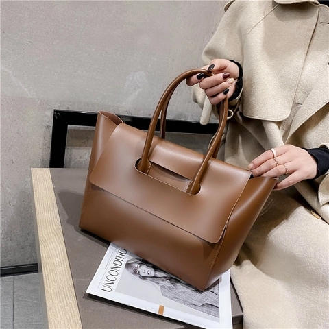 Große Kapazität PU Leder Tote Handtasche Minimalistisches Klappendesign Doppelgriff Pendler Schultertasche Für Frauen