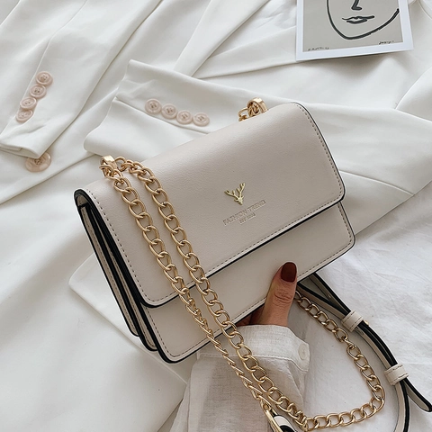 Borsa A Spalla Da Donna Pelle PU Catena Dorata Borsa A Tracolla Borsa Sottobraccio Con Logo Cervo Metallo Patta Quadrata Moda
