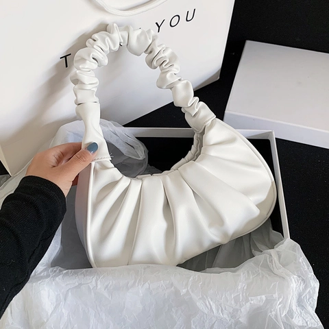 Borsa Sottobraccio Pieghettata Da Donna In Pelle PU Borsa Hobo Nuvola Arricciata Retrò Francese Borsa A Spalla Trendy Chiusura Magnetica