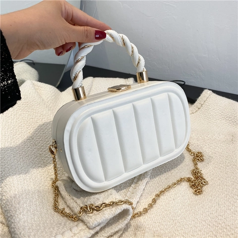Borsa A Tracolla Trapuntata Donna Pelle PU Borsa A Mano Scatola Ovale Con Manico Intrecciato Catena Dorata Chiusura