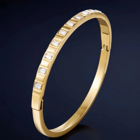 Bracelet Jonc En Acier Inoxydable Avec Zircon Rectangulaire Incrusté Bijoux Minimalistes Imperméables Pour Femmes