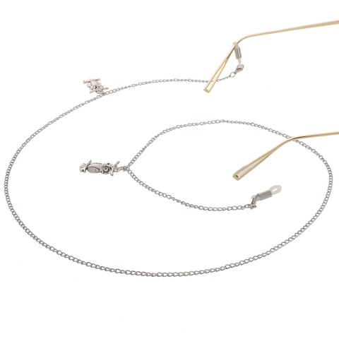 Alloy Owl Pendant Glasses Chain Anti-Slip Silicone Loop Metal Eyewear Strap Silver Retro Decorative Accessory Women