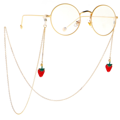 Cadena De Metal Para Gafas Con Colgante De Fresa Dorada Esmalte Soporte Para Gafas Antideslizante Estilo Dulce Para Mujer