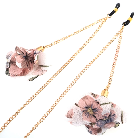 Retro Bloemen Stof Metalen Bril Ketting Zonnebril Lanyard Mode Brillenriem Decoratieve Anti-Slip Voor Vrouwen